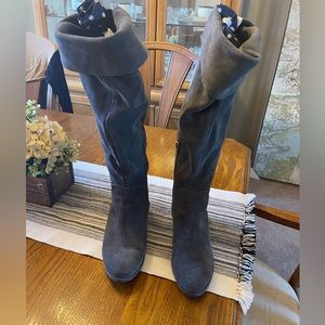 Vince Camuto grey suede over the knee boots.